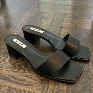NA-KD Black Faux Leather Square Toe Heel Sandal Size 8